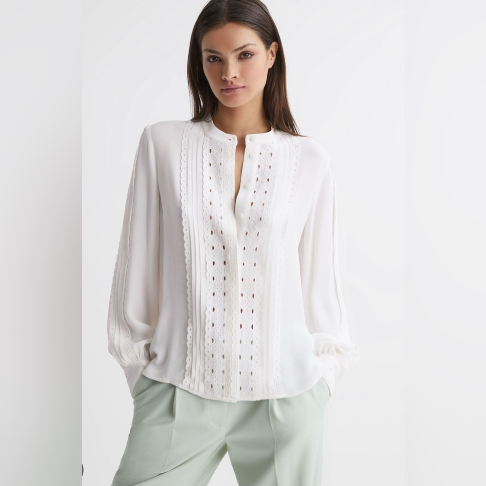 RRP US$290 Reiss Maisie lace trim blouse cream NWT US6 UK10